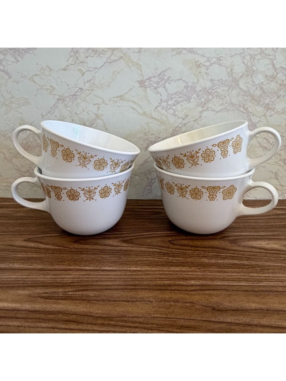 Set of 4 Corelle Livingware Coffee Mugs Butterfly Gold